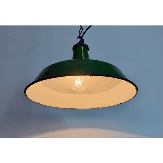Industrial Green Enamel Factory Pendant Lamp from Revo, 1950s For Sale - Image 10 of 18