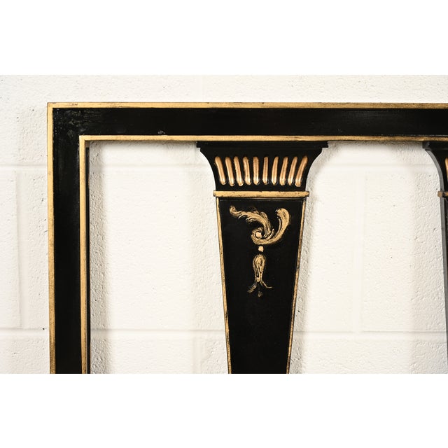 1950s John Widdicomb Mid-Century Hollywood Regency Black Lacquered and Gold Gilt King Size Headboard, Circa 1950s For Sale - Image 5 of 12