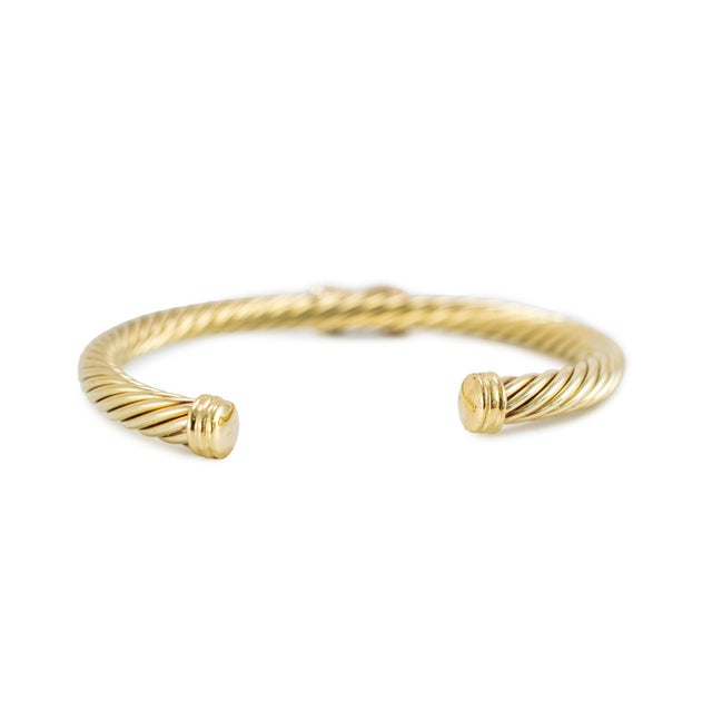 Early 21st Century David Yurman Cablespira X 14k Yellow Gold 6mm Ct Diamond Cuff Bangle Bracelet For Sale - Image 5 of 8