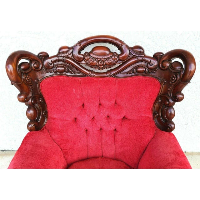 Wood Large Asian Chinoiserie Carved Rosewood Armchair For Sale - Image 7 of 12