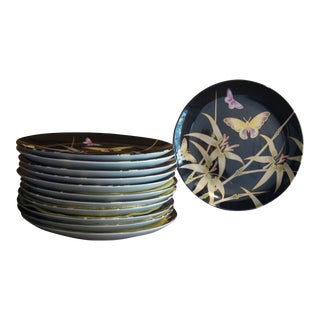 1980s Fitz and Floyd Bamboo and Butterfly Plates- Set of 12 For Sale