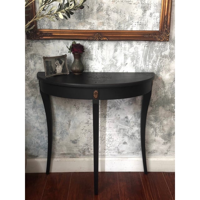 1960s Ethan Allen Demilune Console Table, Hand Refinished, Matte Black, Dark Romance For Sale - Image 5 of 8