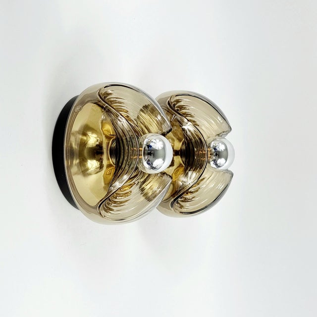 Mid-Century Modern 1970s Pair of Glass Wave/Futura Wall Lamps/Sconces by Koch & Lowy for Peill & Putzler For Sale - Image 3 of 9