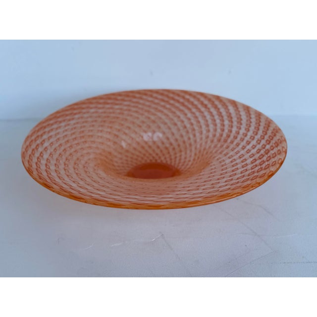 Orange Vintage Large Murano Glass Center Piece Bowl Signed For Sale - Image 8 of 11