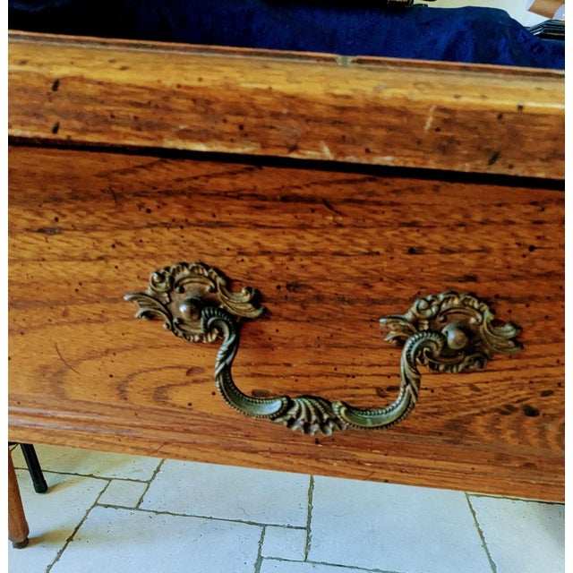 Brown Antique Louis XV Style Writing Desk Leather Top For Sale - Image 8 of 10