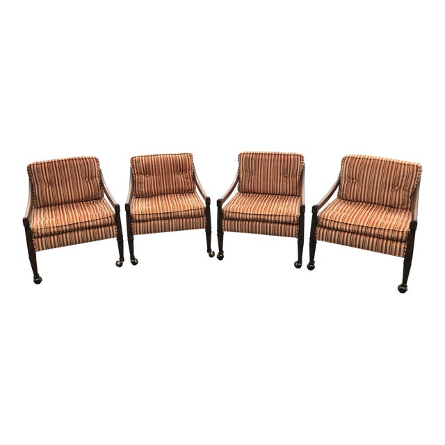Mid Century Velvet Upholstered Dining Chairs on Casters ...