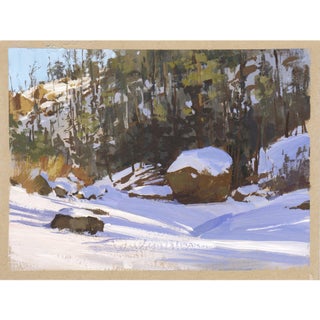 008 - Plein Air-Cathedral Spires, CO, 1/26/22 by Judd Mercer | Gouache Landscape of snow and trees For Sale
