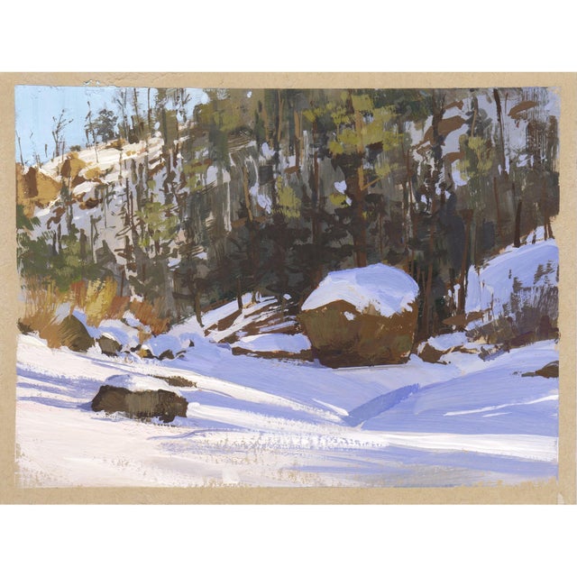 008 - Plein Air-Cathedral Spires, CO, 1/26/22 by Judd Mercer | Gouache Landscape of snow and trees For Sale
