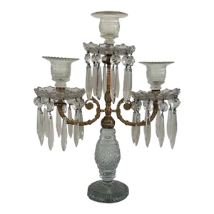 Antique 19th Century English Regency Cut Crystal Girandole Luster Candle Stick or Candelabra