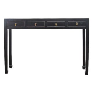 Vintage Elm 48" Long 4-Drawer Console Table For Sale
