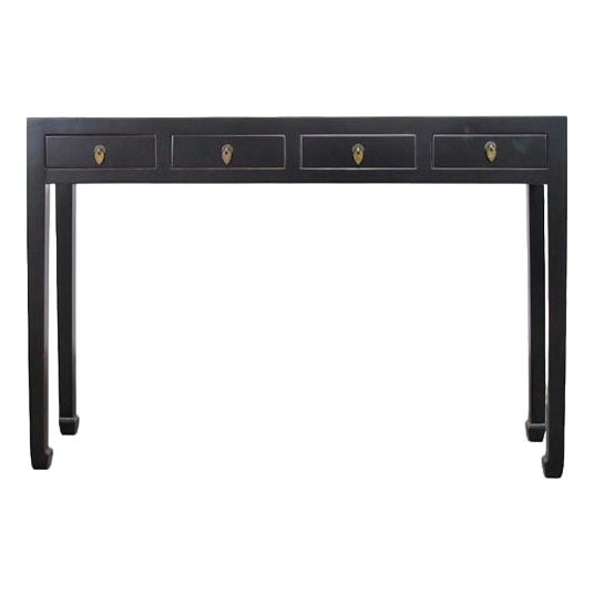 Vintage Elm 48" Long 4-Drawer Console Table For Sale