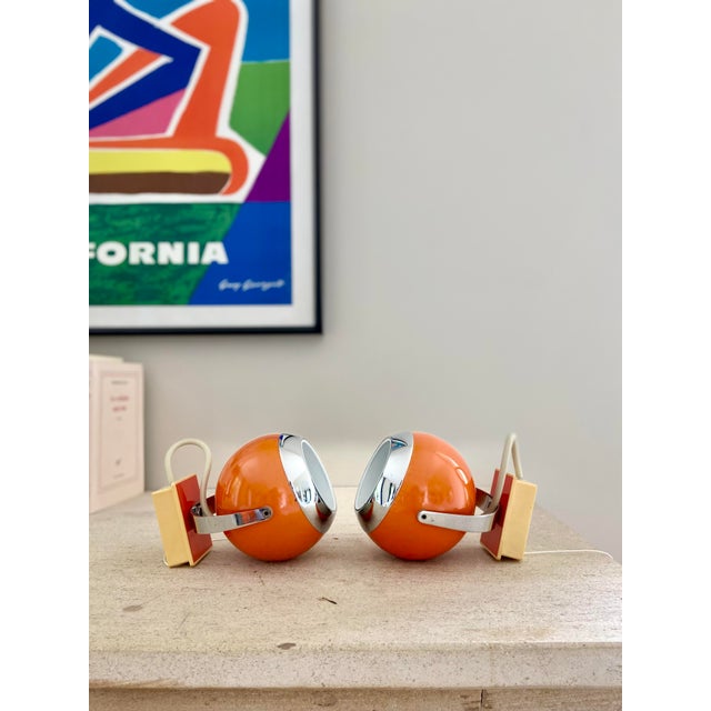 Bright Orange Eye-Ball Wall Lights, 1970s, Set of 2 For Sale - Image 4 of 4