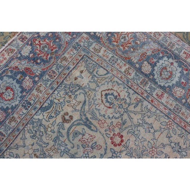 Antique Persian Khorassan Rug With Floral Design in Honey Cream & Dusty Blue 9 X 12'5 For Sale - Image 15 of 15