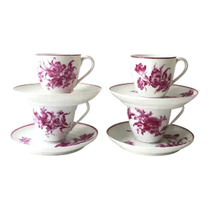 Paris French Porcelain Coffee Espresso or Tea Demitasse Cup & Saucer, Set of 4