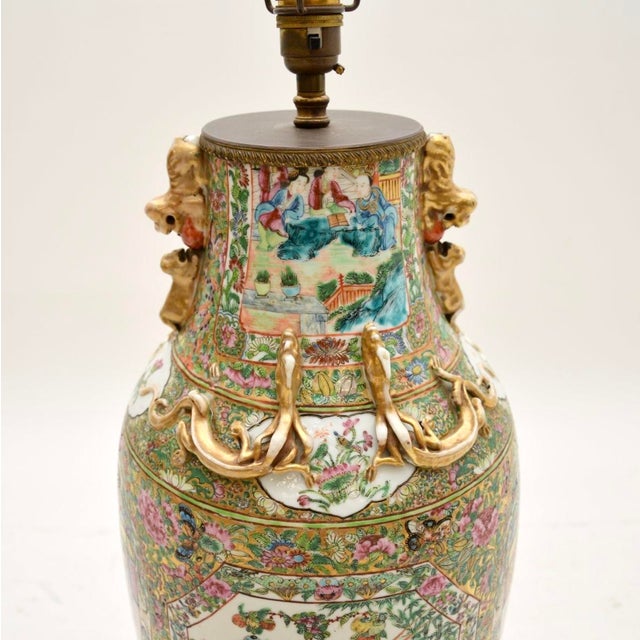 Wood Large Antique Oriental Ceramic Table Lamp, 1890 For Sale - Image 7 of 13