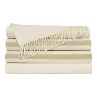 Luxury Throw Blanket With Stripes in Ivory and Tan For Sale