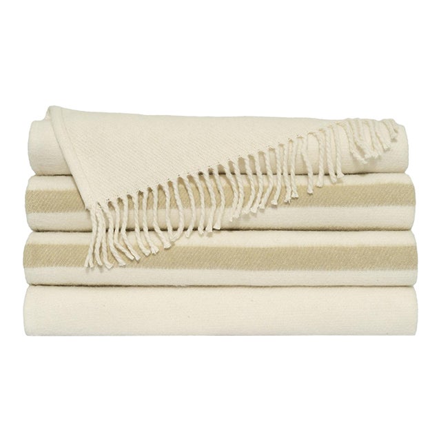 Luxury Throw Blanket With Stripes in Ivory and Tan For Sale