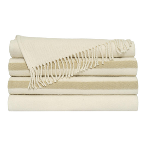Luxury Throw Blanket With Stripes in Ivory and Tan