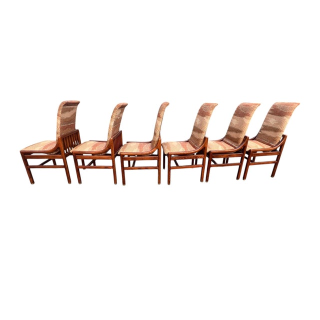 Late 20th Century Henredon Campaign Scene 1 Oak Dining Chairs Set 6 For Sale - Image 5 of 18
