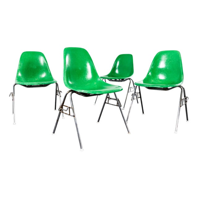 DSS Dining Chairs in Green Fibreglass by Charles and Ray Eames, 1960s, Set of 4 For Sale