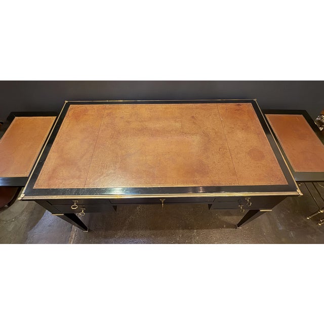French Louis XVI Ebonized Writing Table or Desk With Embossed Leather Top For Sale - Image 10 of 13