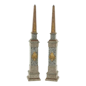 Early 20th Century Neoclassical Grand Tour Ormolu Mounted Solid Marble Obelisks on Pedestals, Pair