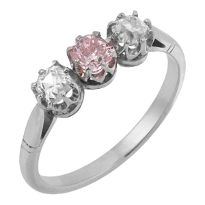 Mid 20th Century Pink and White Diamond Platinum Tree Stone Ring, Size 6.25