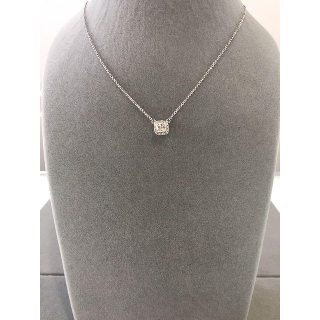Early 21st Century Classic Halo Pave Set Cushion Shape Cut Diamond Dainty Chain 18 Karat White Gold For Sale - Image 5 of 9