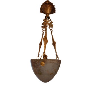 Antique Bronze and Pâte De Verre Chandelier, 1900s For Sale