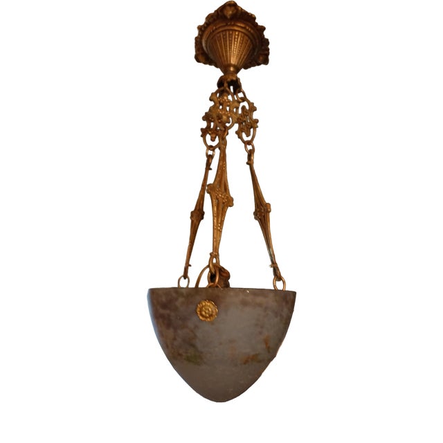 Antique Bronze and Pâte De Verre Chandelier, 1900s For Sale