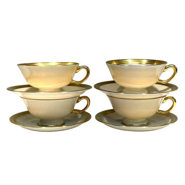 Ceramic Vintage Lenox Lowell P-67 Gold Stamp Gold Encrusted Cup and Saucer-Set of 4 Usa For Sale - Image 7 of 11
