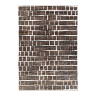 Natural & Brown Hand Knotted Wool Rug For Sale