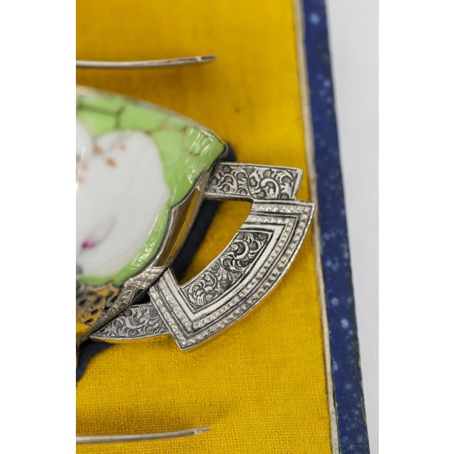 Celadon Porcelain and Silver-Plated Metal Tea Service, 1920s For Sale - Image 4 of 14