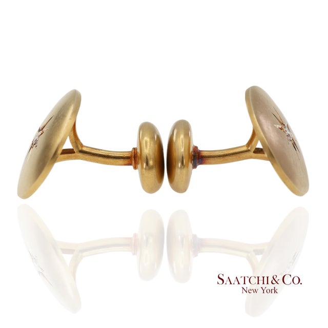Contemporary Vintage 14k 585 Solid Yellow Gold Old Cut Natural Diamond Cufflinks, A Pair For Sale - Image 3 of 12
