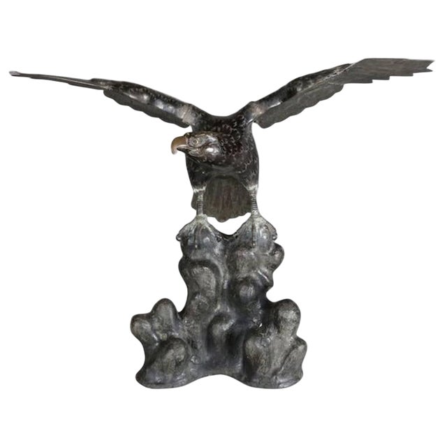 Massive Antique Bronze Figural Sculpture Golden Eagle Taking Flight