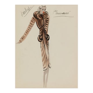 Vintage French Fashion Art Print – Brown Art Deco Illustration, 30" X 40" For Sale