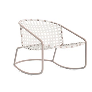 Brown Jordan Kantan Aluminum Motion Lounge Chair in Blush with White Lite Vinyl Strapping For Sale