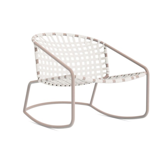 Brown Jordan Kantan Aluminum Motion Lounge Chair in Blush with White Lite Vinyl Strapping For Sale