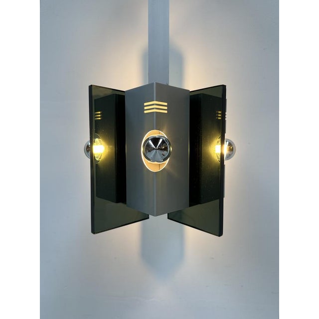 Vintage Italian Pendant Lamp in Aluminium and Smoked Glass, 1970s For Sale - Image 4 of 15