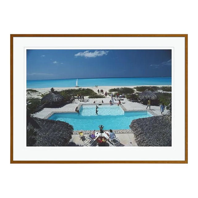 Swimming Pool on the Beach 1981 by Slim Aarons Brown Framed C-Print For Sale