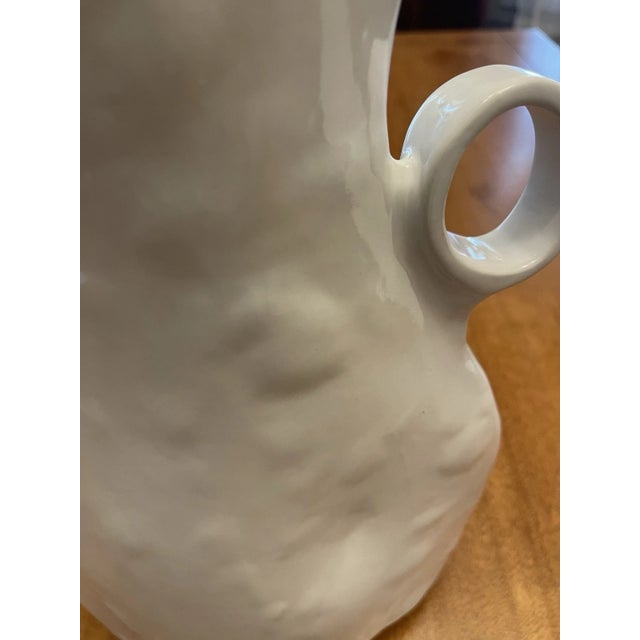 Early 21st Century Montes Doggett White Ceramic Sculptural Pitcher Vase Double Ring Handles Handmade Peru For Sale - Image 5 of 8