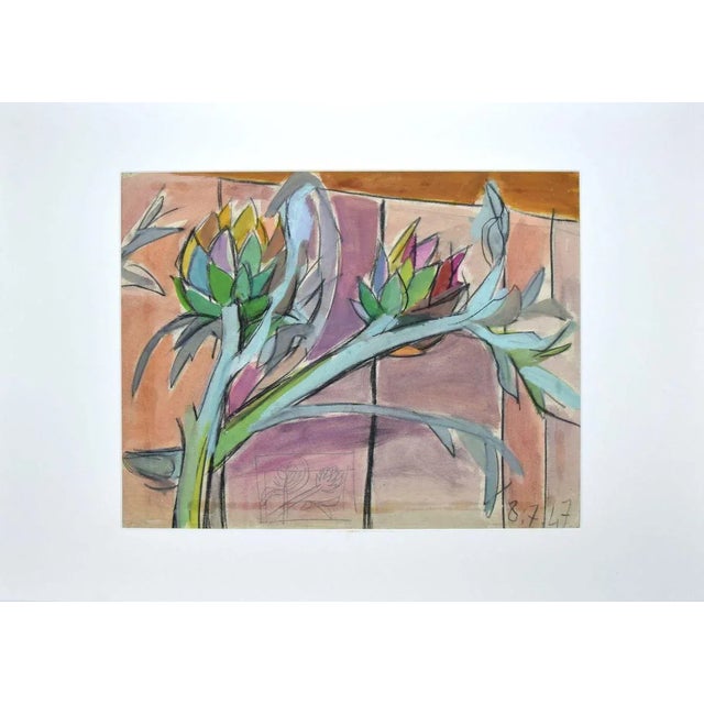 Mediterranean Vegetation is an original watercolor pencil drawing on ivory-colored paper, realized by Anonymous French...
