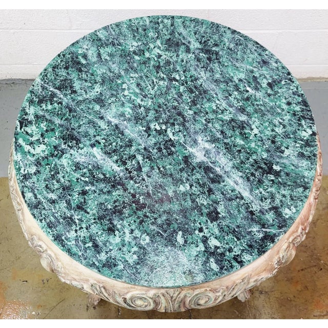 Mid 20th Century Mid 20th Century Vintage Italian Mid-Century Modern Tuscan Carved & Faux Marble Painted Center Table For Sale - Image 5 of 12