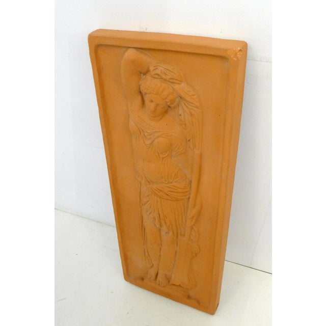 Decorative wall plaque, Woman in Antique Style, bas-relief sculpture Elongated rectangular shape depicting a Greco-Roman...