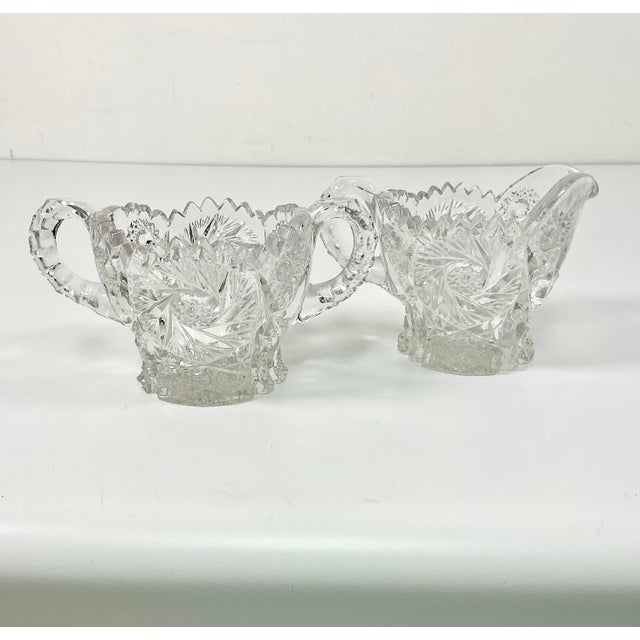 Glass Late 1800s Antique Boho Chic Hollywood Regency American Brilliant Cut Creamer & Sugar - A Pair For Sale - Image 7 of 17