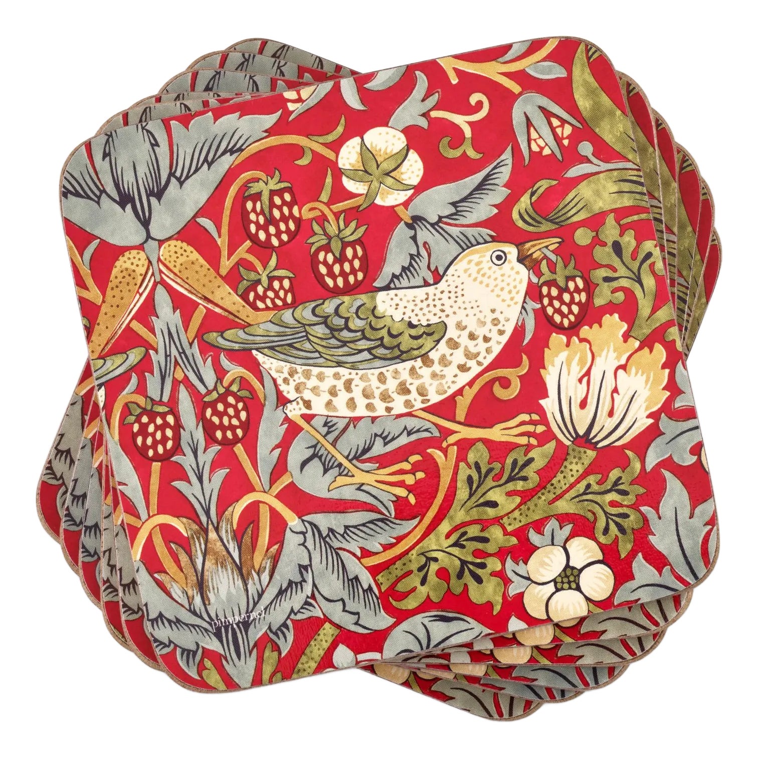 Spode Morris & Co Strawberry Thief Red Coasters, Set of 6 | Chairish