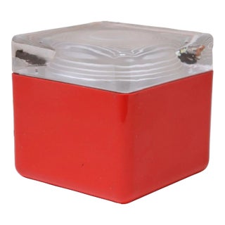 Vintage Italian Red Plastic and Glass Cube Lamp Attributed to Lamperti Robbiate For Sale