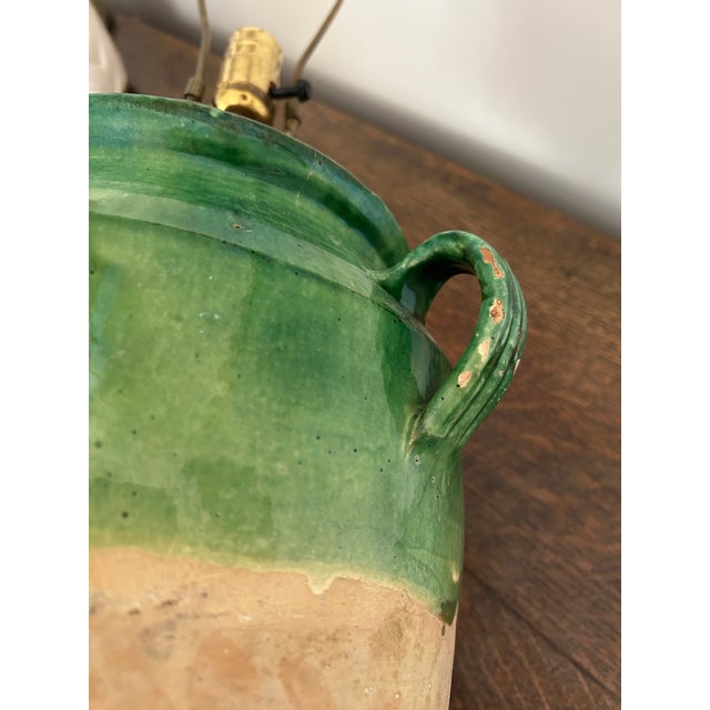19th Century French Provincial Green Glazed Confit Jar, Converted to a Lamp For Sale - Image 9 of 9