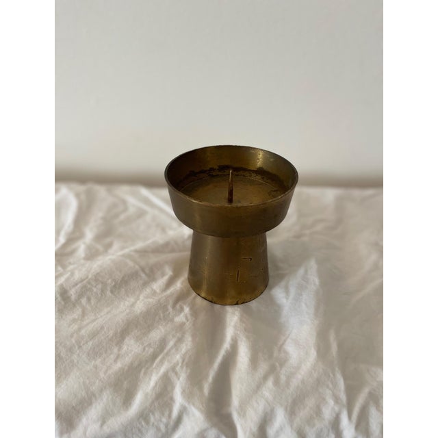 Brass heavy candlestick from Tony Duqette's estate. 1970s Brass Pillar Candlestick Holder