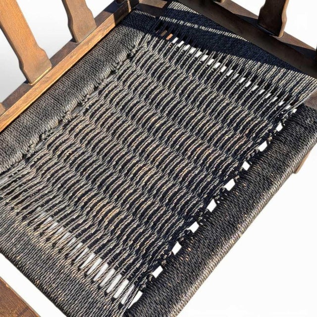 Brown Mid-Century Wood Bench With Black Woven Strap Seat For Sale - Image 8 of 15